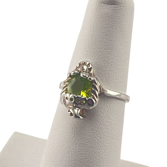 Vintage Sterling Silver Ring With Green Stone In Turtle Design Size 5.5 - Picture 5 of 9